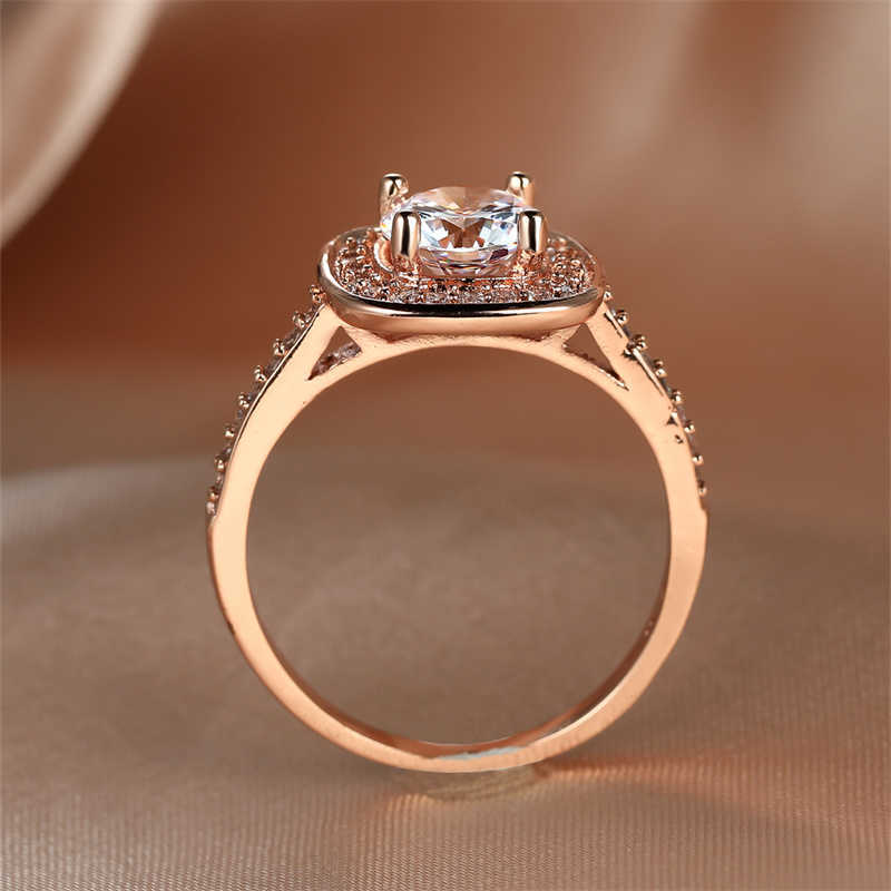 Pierścienie zespołowe vintage żeńskie kryształowe wielkie pierścionki dla kobiet kolory różowe złoto okrągły biały cyrkon kamień ślubny obiecuje pierścionek zaręczynowy AA230412