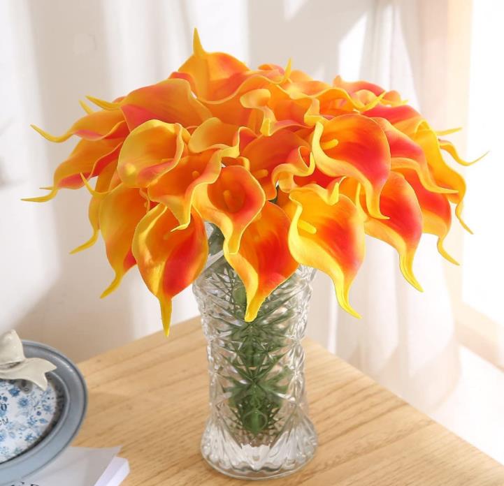 Beyaz mini PU Calla Lily Düğün Buket Partisi Süslemeleri için Yapay Çiçek Bebek Duş Centerpieces Gelin Buket Dekor