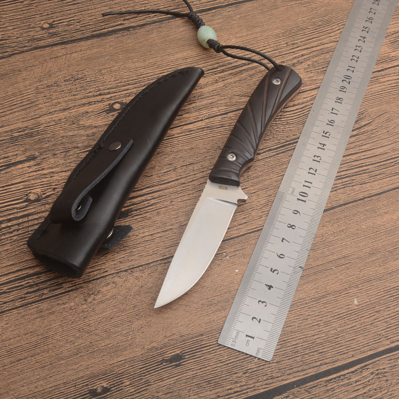 Specialerbjudande G2379 Survival Straight Knife 7Cr13Mov Drop Point Satin Finish Blad Full Tang Ebony Handle Outdoor Camping Hunting Fixed Blade Knives