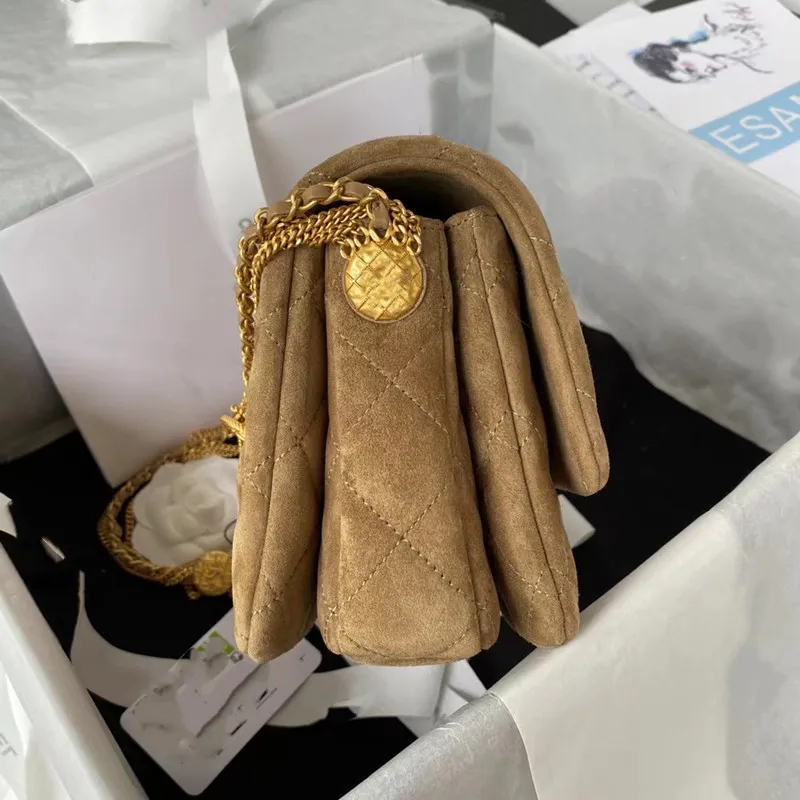 10A new top designer luxury gold coin bag 22S hot style frosted imitation deer velvet one shoulder mandarin duck buckle chain classic fashion brand original gift box