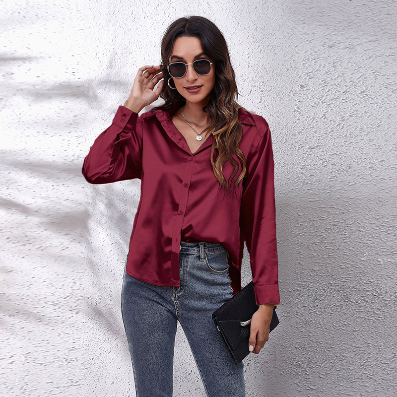 Autumn Fashion Button Up Satin Silk Shirt Youth Woman Blouses Cheap and Pretty Blouses Satin Luxury Shirt OL Female Clothing