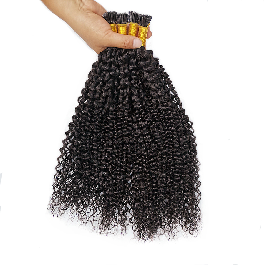 Pre Bonded I Tip Hair Extensions Kinky Curly Human Hair Bundles Remi Hair Blond Braun Schwarz Farbe 100 g / 100 Strähnen