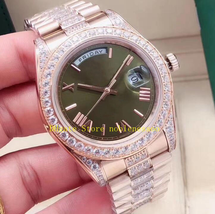 18 Stil Kutu Erkek ile 18K Sarı Altın Saatler Erkekler 40mm Şampanya Roman Arama Tarihi Çerçeve Sarı Altın Elmas Çerçeve Bezel Bilezik 2735