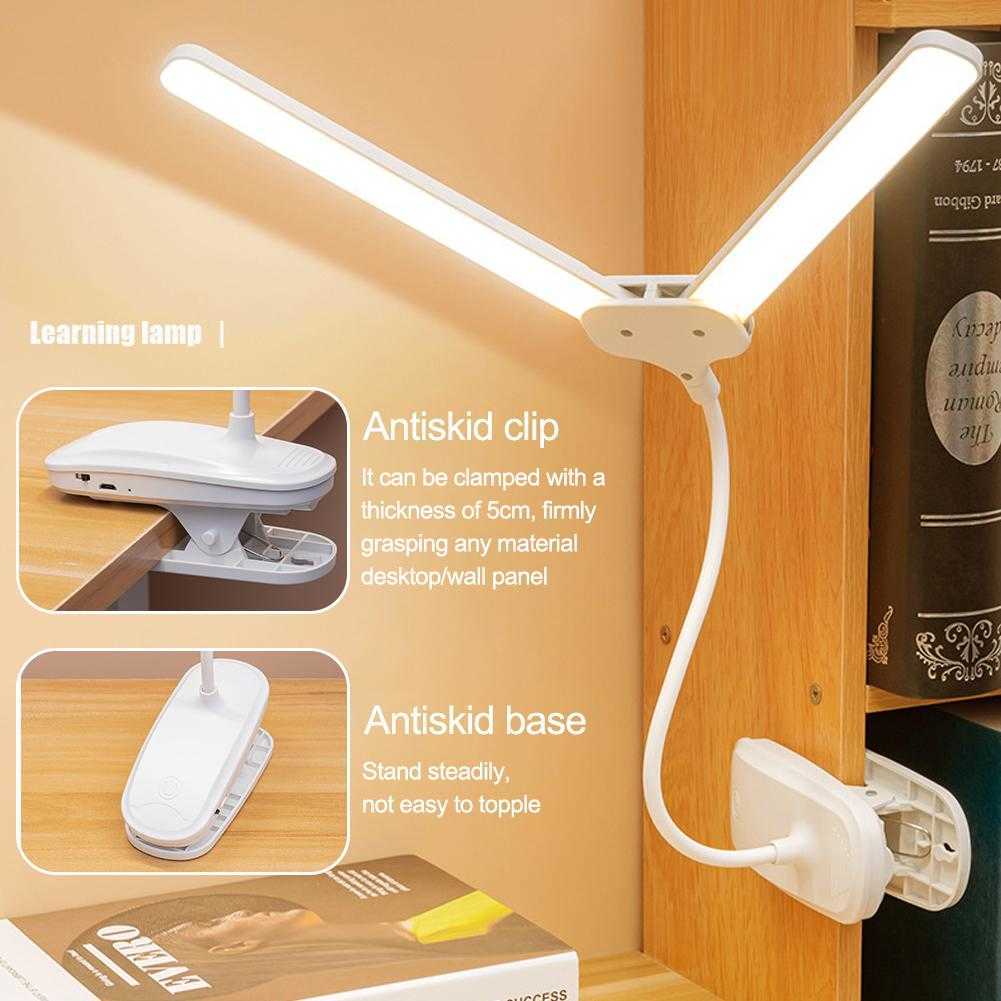 Lámparas de escritorio Lámpara de escritorio LED de doble cabeza Clip en lámpara de mesa de estudio Luz de noche de lectura de atenuación para dormitorio de estudiante Lámpara de oficina de trabajo P230412