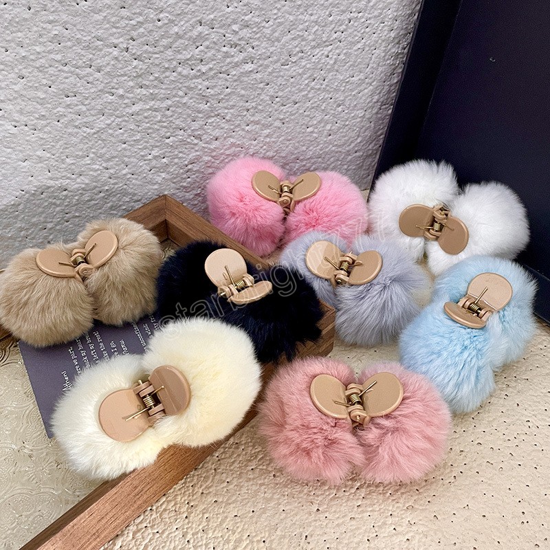 Morbido peluche Palla di pelo Artiglio capelli Furry Pelliccia sintetica Piccola clip di capelli Granchio Barrettes fuzzy Coda di cavallo alta Tornante Accessori capelli ragazze