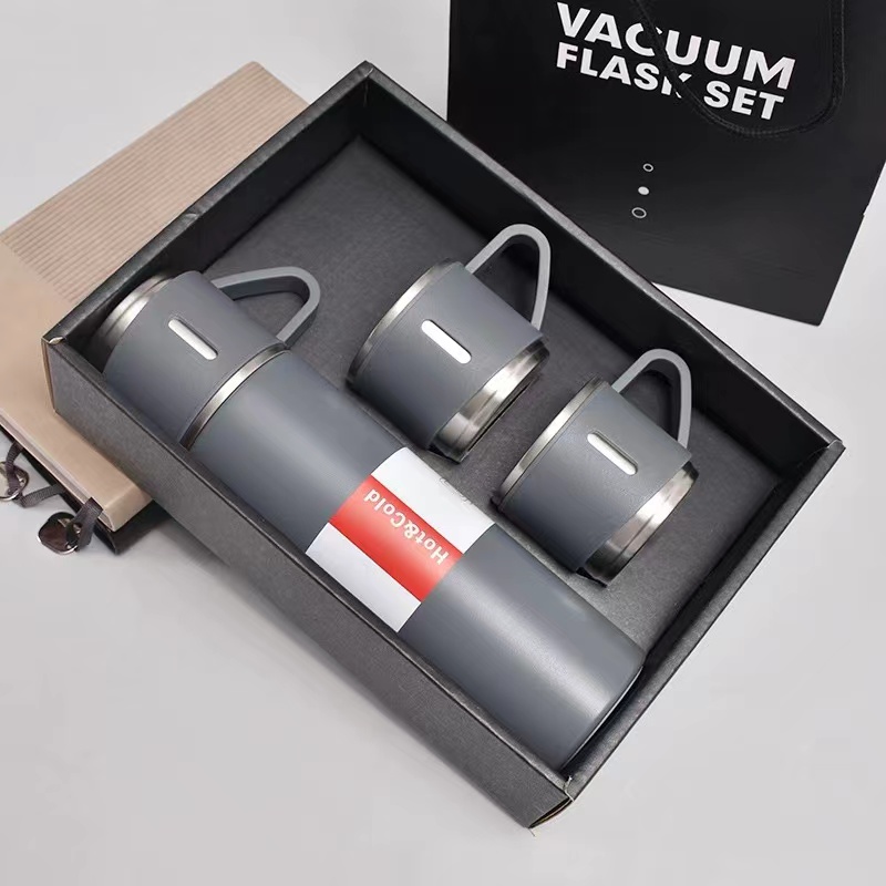 2023Business Gift Drinkware Upscale Thermos Cup 304 500ml Edelstahl-Vakuum-Isolierbecher Eine Tasse mit drei Deckeln, gerader Becher, tragbarer Outdoor-Sport, tragbarer Becher