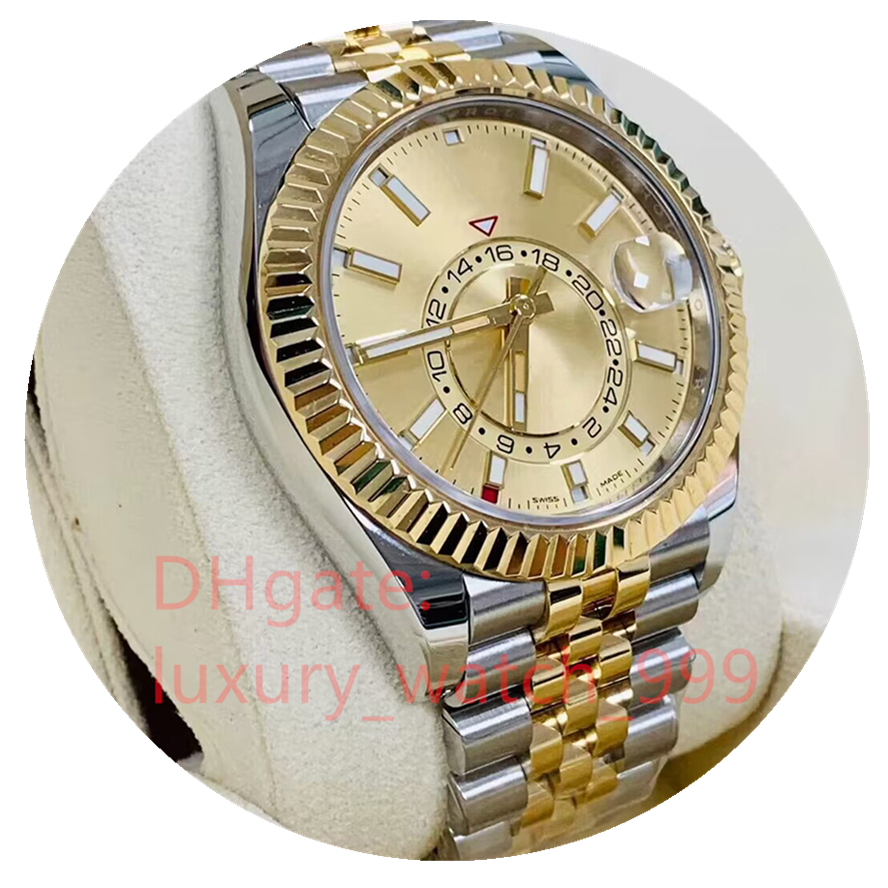 Mężczyźni zegarki Wodoodporne podwójną strefę czasową luksusowe zegarki ze stali nierdzewnej 904L Automatyczny ruch mechaniczny Mężczyzna na rękę ze złotą stalową stalową stalową stalową stalą 326933