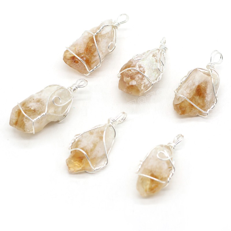 Citrine Natural Stone Irregular Prata Wire Pingente Crafts para Jóias Fazendo Charms Diy Acessórios de Brincho de Colar