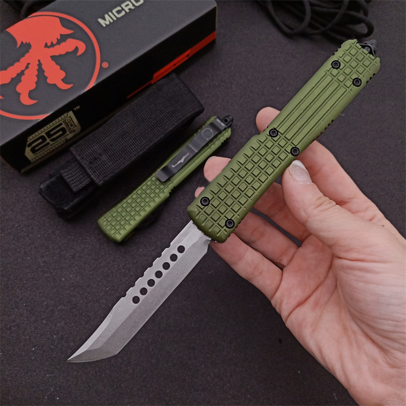 8.07" Micro tech Navy Automatic Knife 3.14" D2 Steel Blade T6-6061 aluminum alloy Handle Camping Outdoor Tactical Combat Self-defense Knives EDC Pocket AUTO Knife