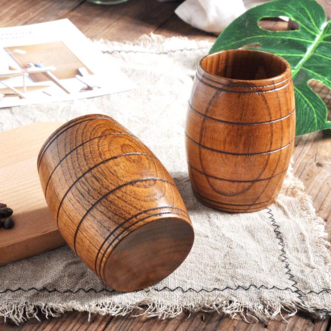 Creative Wine Barrel Wooden Mugs Shape Natural Wooden Beer Tea Milk Cup Carved Home Kitchen Bar Pub Drinkware Gift Beer Cup