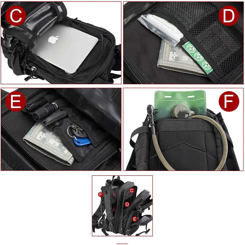 30L Reiserucksack für Männer Frauen passend für 14 Zoll Notebook Kleiner taktischer Rucksack Molle Wanderrucksack für Backpacking Radfahren 230412