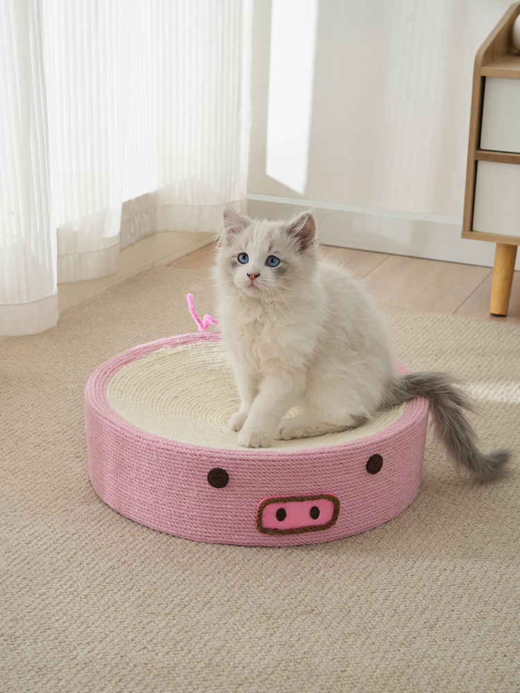 Pink piglet round cat litter cat scratching board, sisal rope cat basin wear-resistant scratch line