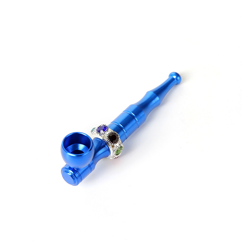 Mini Metal Tobacco Dry Herb Smoking Pipes with Diamond Mounted Detachable Portable Hand Pipe Smoke Puff Cigar Device