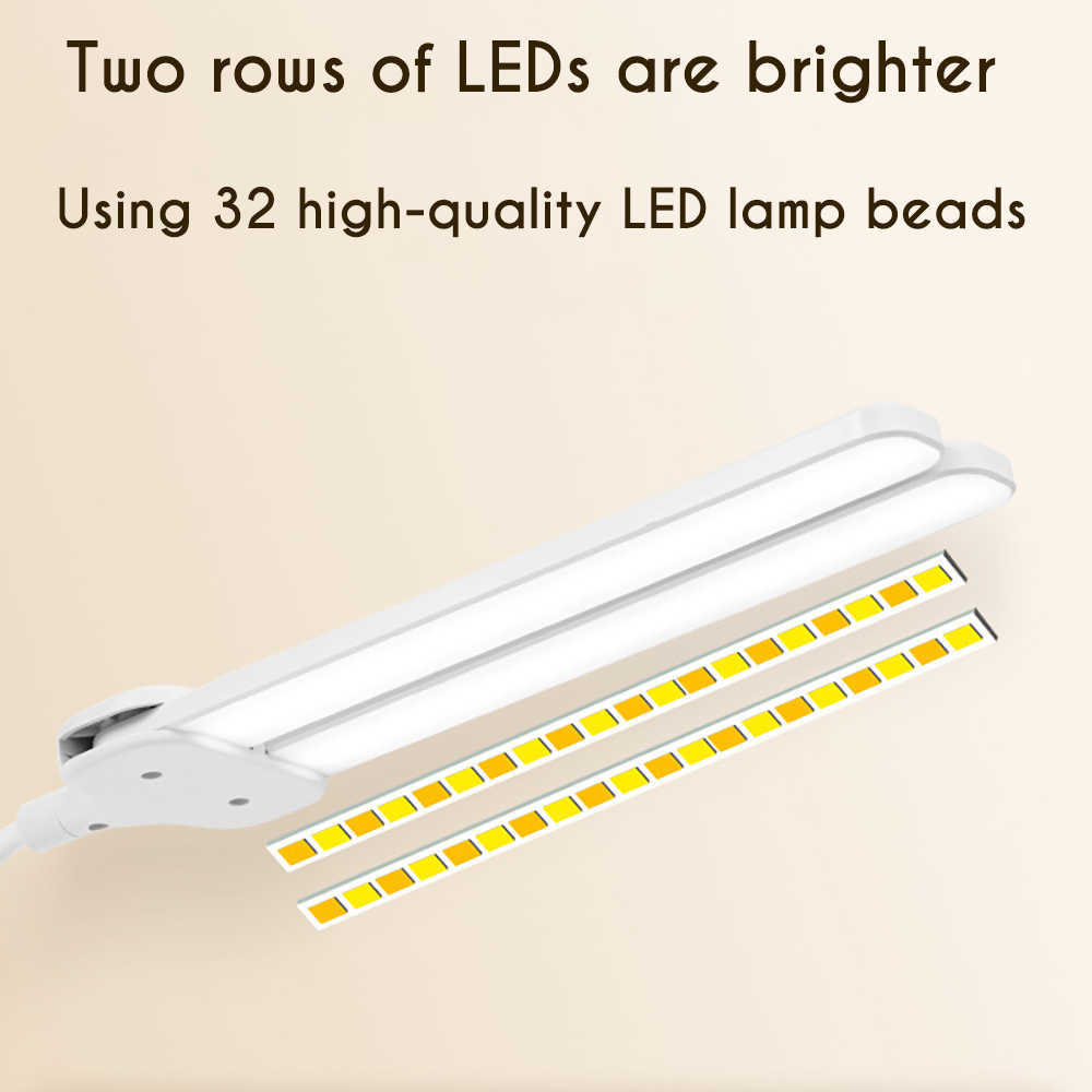 데스크 램프 LED 클립 램프 충전식 램프 더블 헤드 데스크 램프 유연한 구즈넥 USB 충전 클립 램프 터치 디밍 테이블 램프 P230412