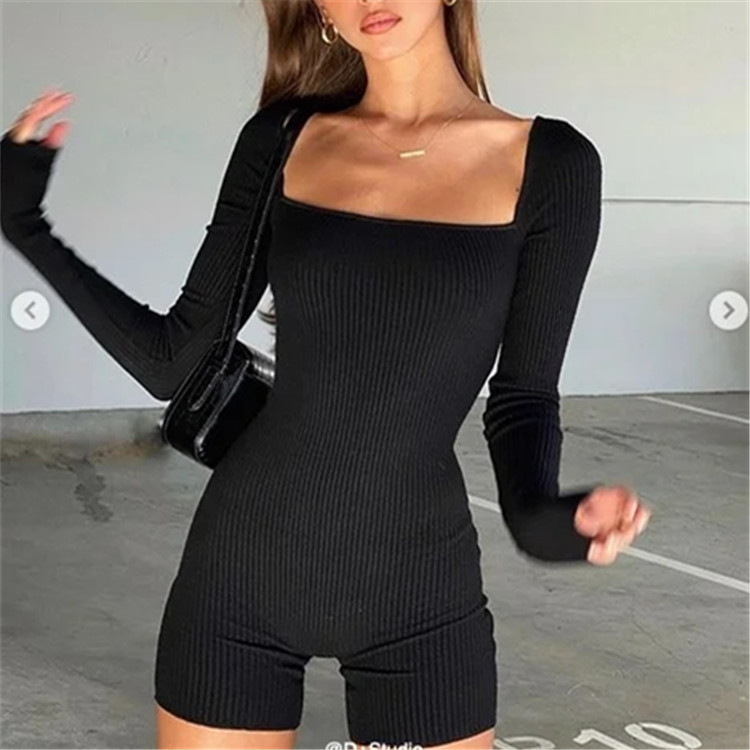 Bustier Set Womens Jumpsuit Tight Sexy Long Sleeved Shorts Square Neck Low Cut ActiveWear Active Set For Girls Sticked Sling Vest Shorts Set Fashion Sexy Size S M L