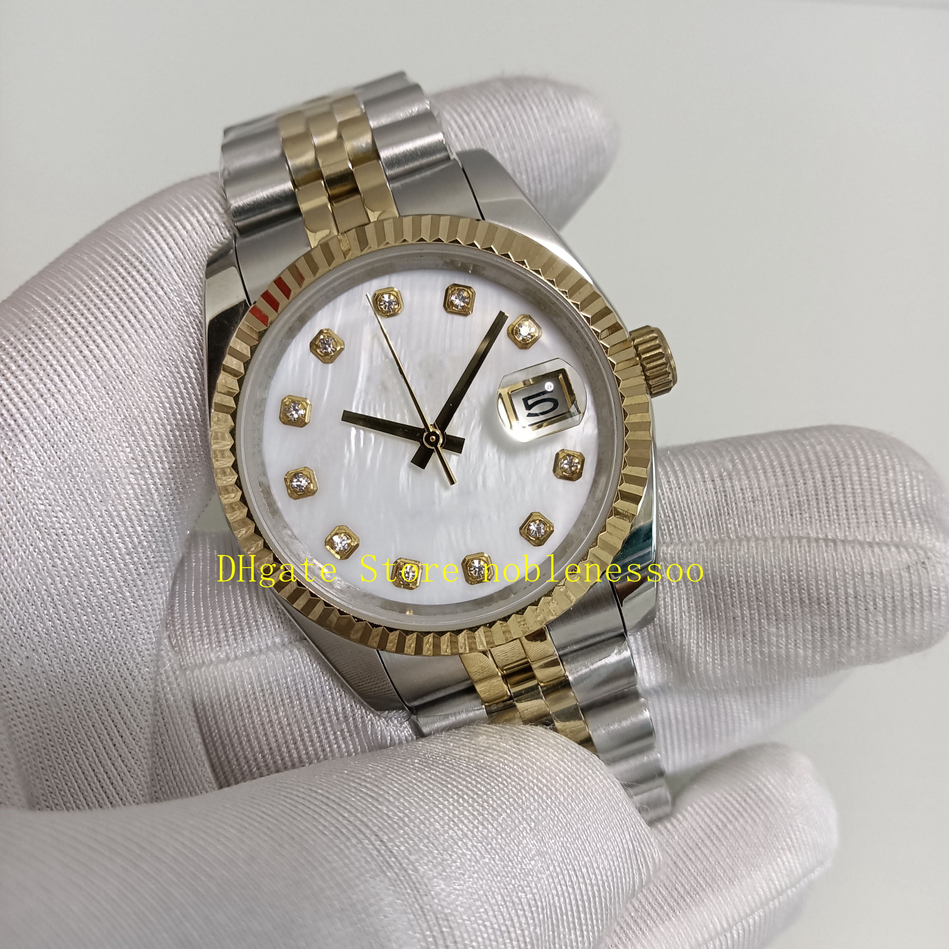 20 Style Real Po con scatola Orologio da donna da donna automatico 31 mm in oro giallo MOP quadrante in madreperla con diamanti Asia 2813 movimento Mechan207j