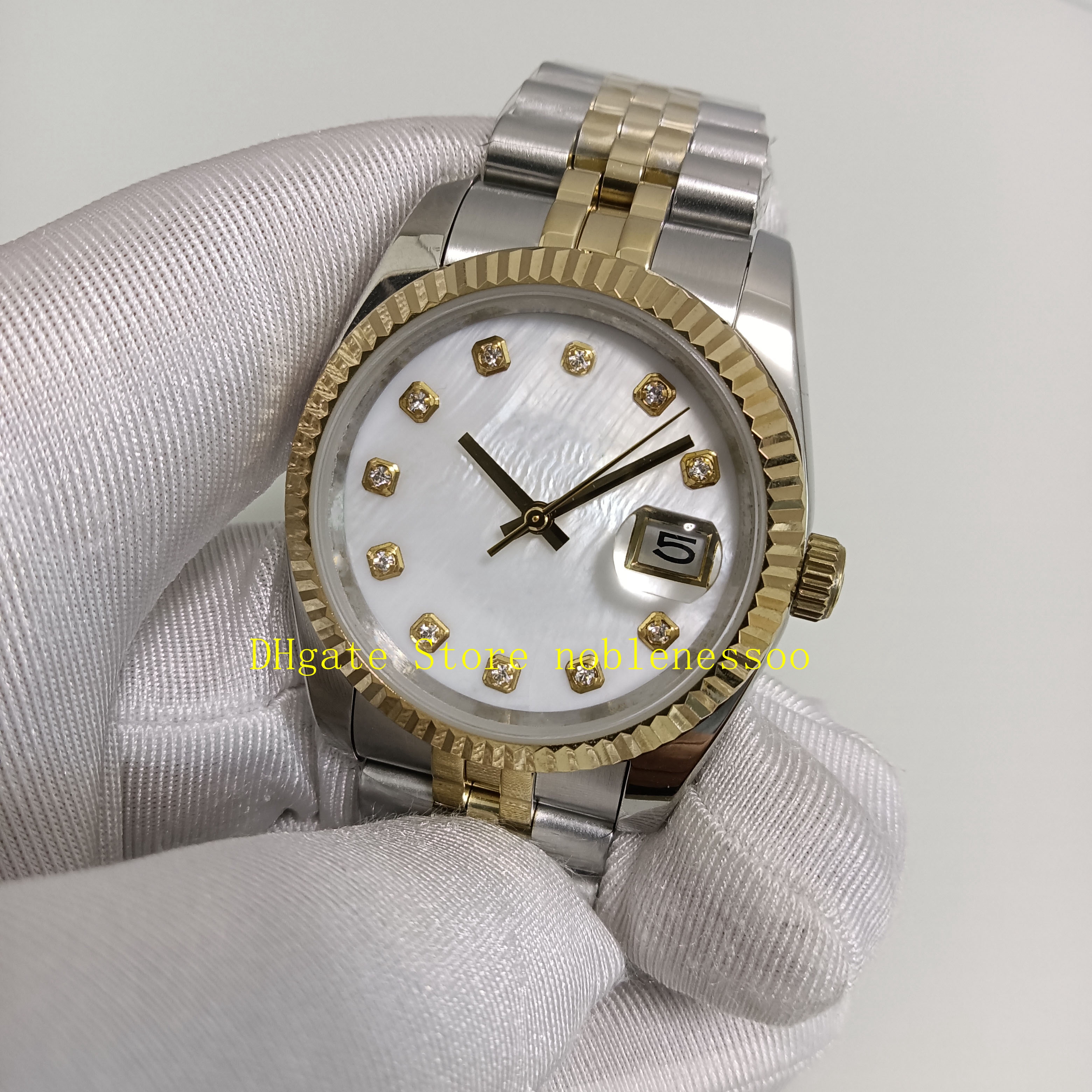 20 Style Real Po With Box Women Watch Ladies Automatic 31mm Yellow Gold MOP Mother Pearl Dial Diamond Asia 2813 Movement Mechan290I