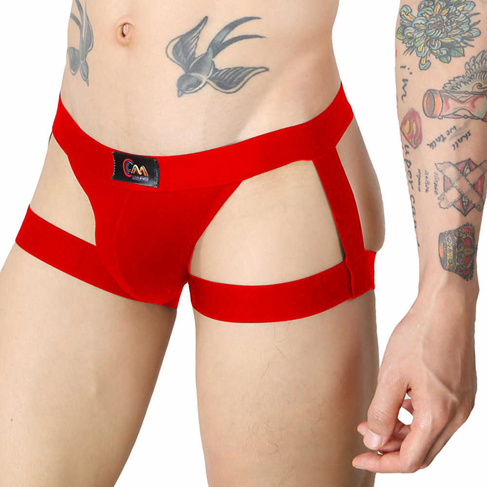 Underbyxor rygglösa strappy g-sträng man jockstrap kort man sexig underkläder låg stigning påse thong lågmästar bomull trosor med remmar w0412