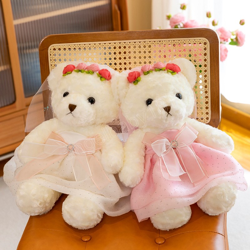 Cute Classic Lover Teddy Bear Plush Toys Kawaii Couple Bear Plushie Pillow Stuffed Soft Dolls For Kids Girls Girlfriend Gift