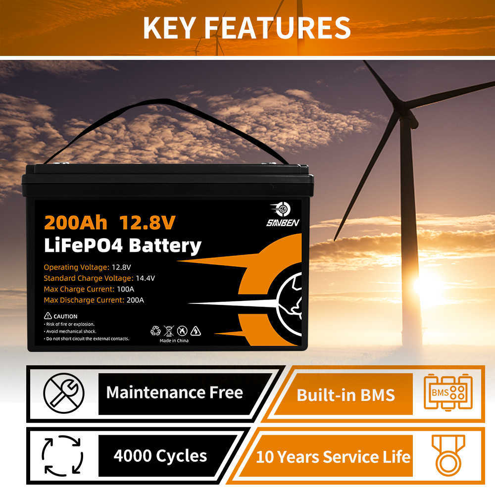 12V 200Ah Lifepo4 Battery Pack Rechargable Grade A Brand New Lithium Iron Phosphate Battery Built-in BMS for Home Trolling Motor