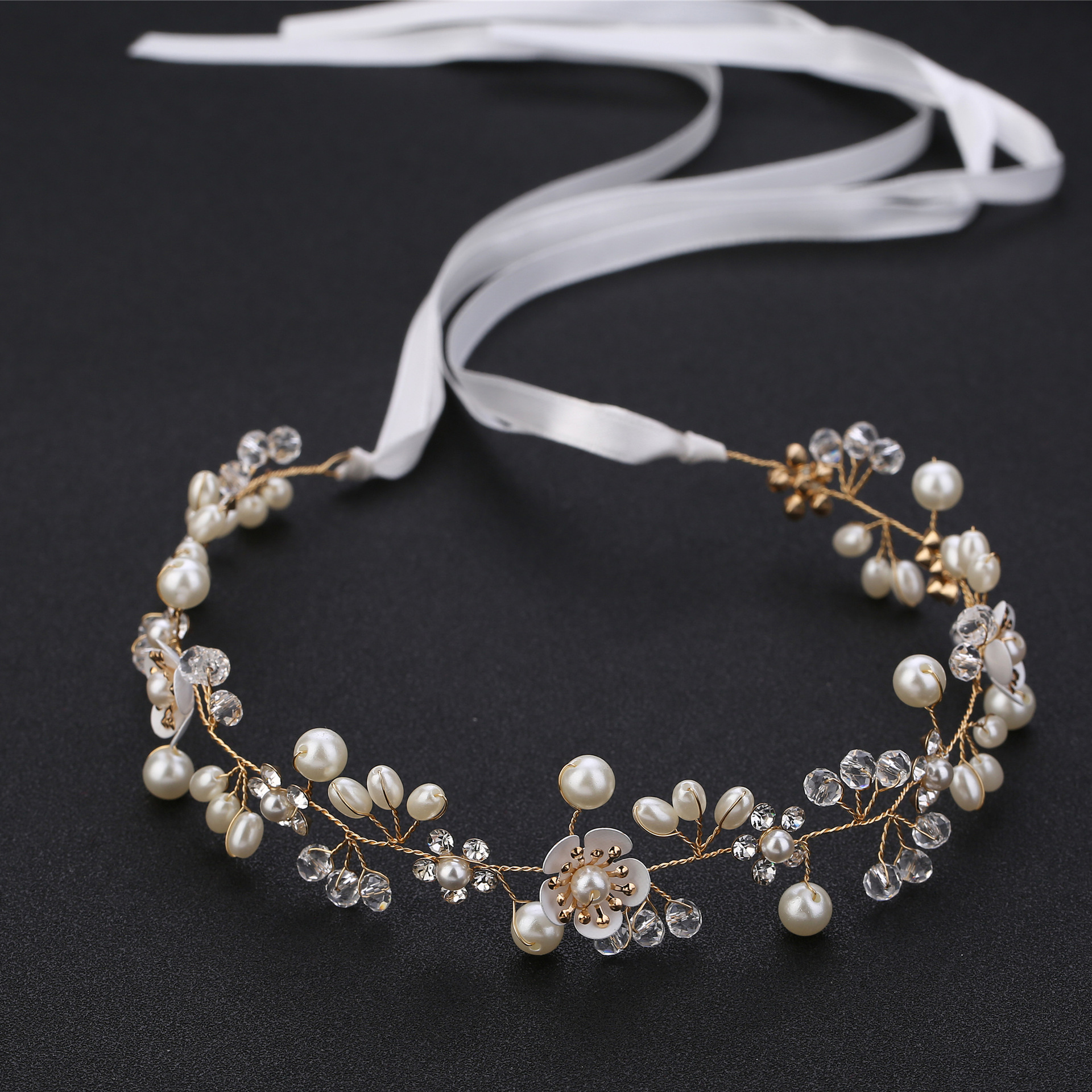 Bridal Headpieces Gold/Silver Color Flower Ribbon Hairband Headband Women Headpiece Tiara Wedding Bridal Hair Jewelry Accessories