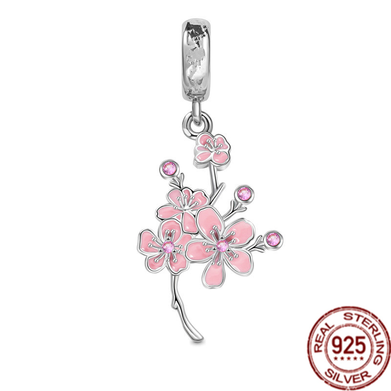 925 Sterling Silver Pink Car Travel Bag Perline Cuffie Ciliegia Ciondola Charm Fit Regalo gioielli braccialetto Pandora originale