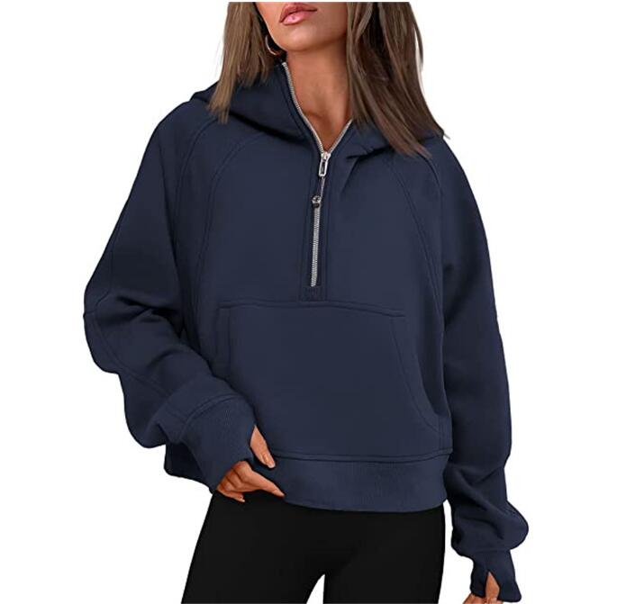 2024 Yoga hoodie scuba Womens Autumn and Winter Plus Velvet Thowrening Jackets Hoodys Sports Half Zipper Terry Designers Tröja Chothing