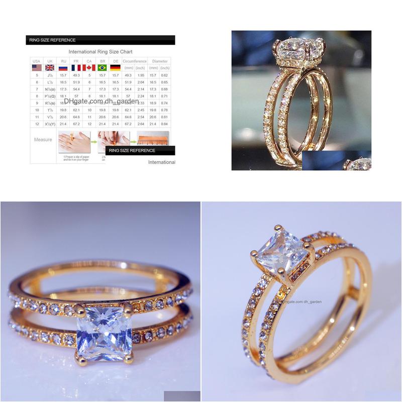 Rings 14K Gold Double Diamond Crown Ring Princess Engagement For Womens Ladies Fashion Jewelry Drop Delivery Dhgarden Otbi3