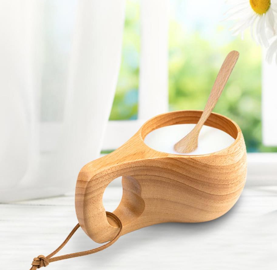 Rubber Wood Water Cup Japanese Style Wooden Milk Cup Wooden Breakfast Cup Mugs Beer Milk Mug Coffee Water Bottle Kitchen Tools