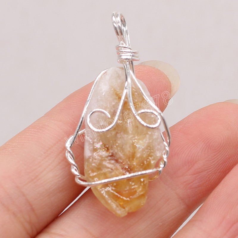 Citrine Natural Stone Irregular Prata Wire Pingente Crafts para Jóias Fazendo Charms Diy Acessórios de Brincho de Colar