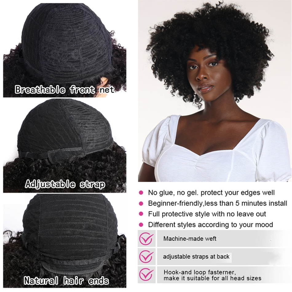 V Parça Wig İnsan Saç Afro Kinky Kıvırcık Vpart Peruk Saçsız Glueless Brezilyalı Yükseltme U ile Bırakın U Parça Peruk Kadınlar için