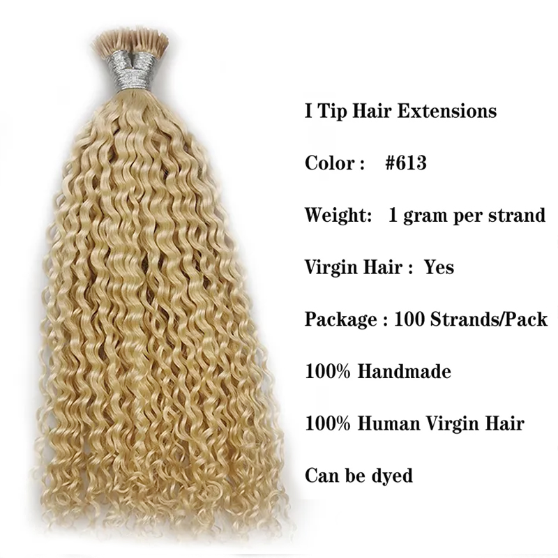 Pre Bonded I Tip Hair Extensions Kinky Curly Human Hair Bundles Remi Hair Blond Braun Schwarz Farbe 100 g / 100 Strähnen