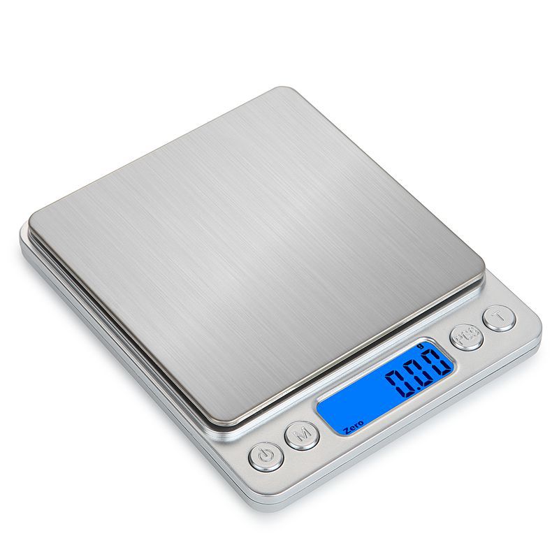 전자 디지털 주방 규모 500G/0.01G 1kg 2kg 3kg/0.1g 정확한 포켓 스케일 LCD 디스플레이 웨이트 그램 균형 요리 베이킹을위한 2 트레이로 측정