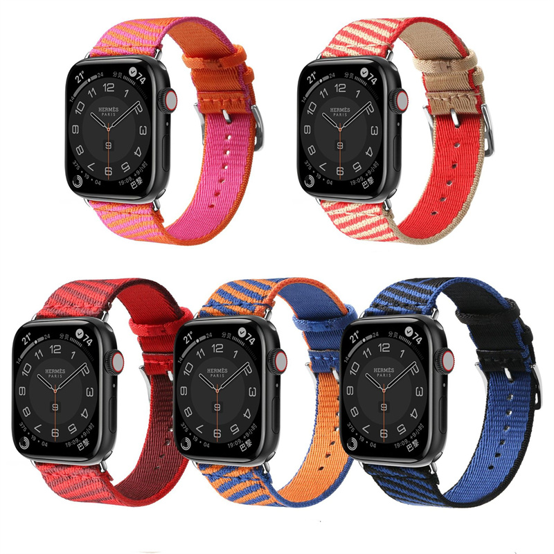 Apple Watch ストラップナイロン編組 iwatch87654321 通気性スポーツ時計ストラップバンド革 38/40/41 ミリメートルユニバーサル 42/44/45/49 ミリメートルユニバーサル