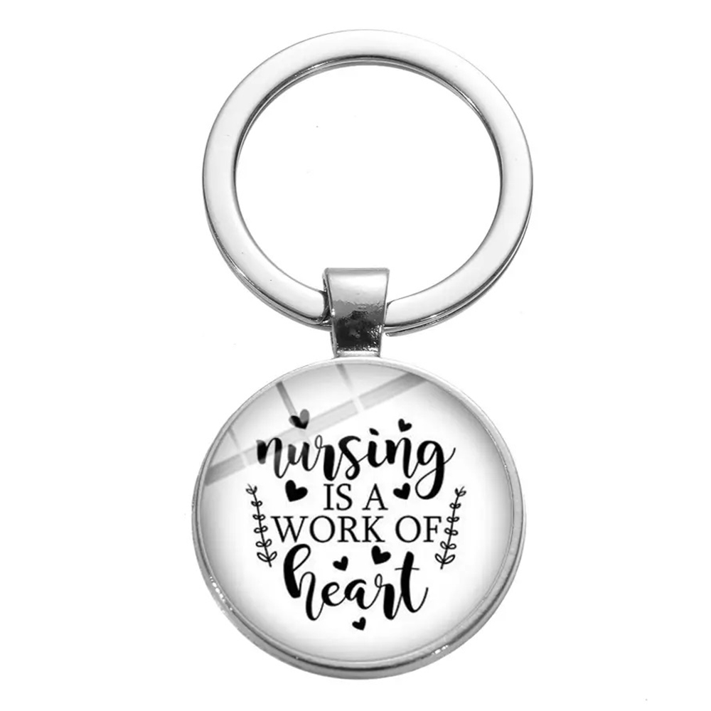 Fashion Key Rings Custom Glass Nursing is A Work of Heart RN NICU Hospital Keychain For Nurse Doctor Gift