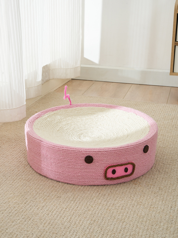 Pink piglet round cat litter cat scratching board, sisal rope cat basin wear-resistant scratch line