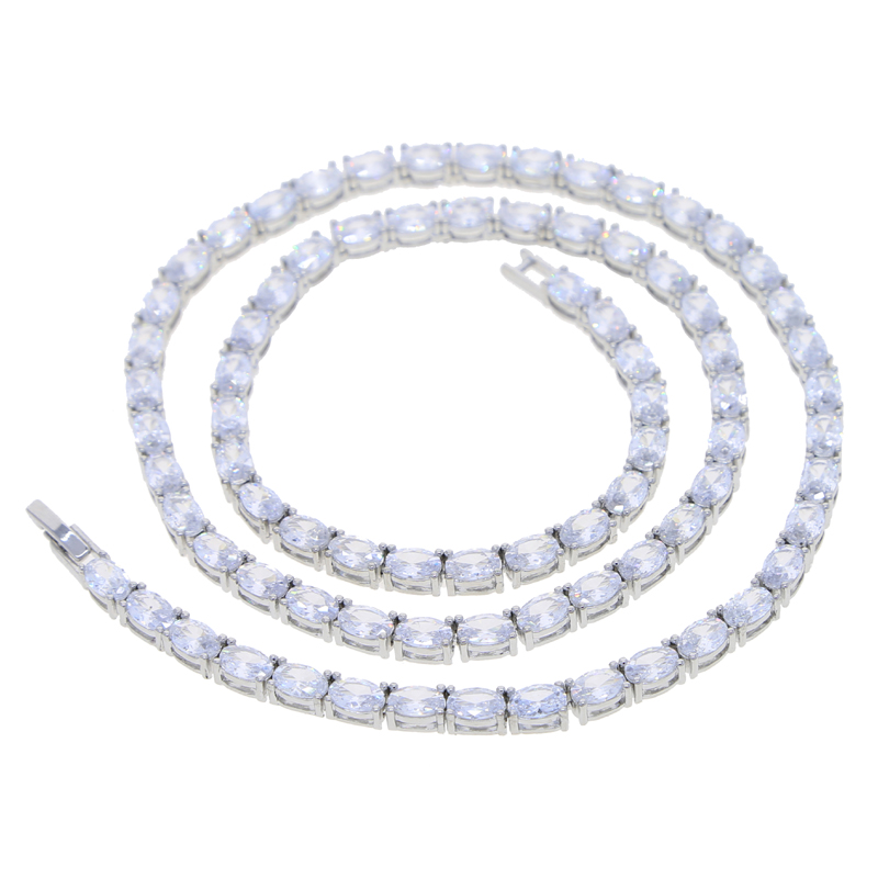 Oval Sparkling CZ Tennis Chain Necklace for Men Iced Out Bling Rectangle CZ Hip Hop Classic Jewelry