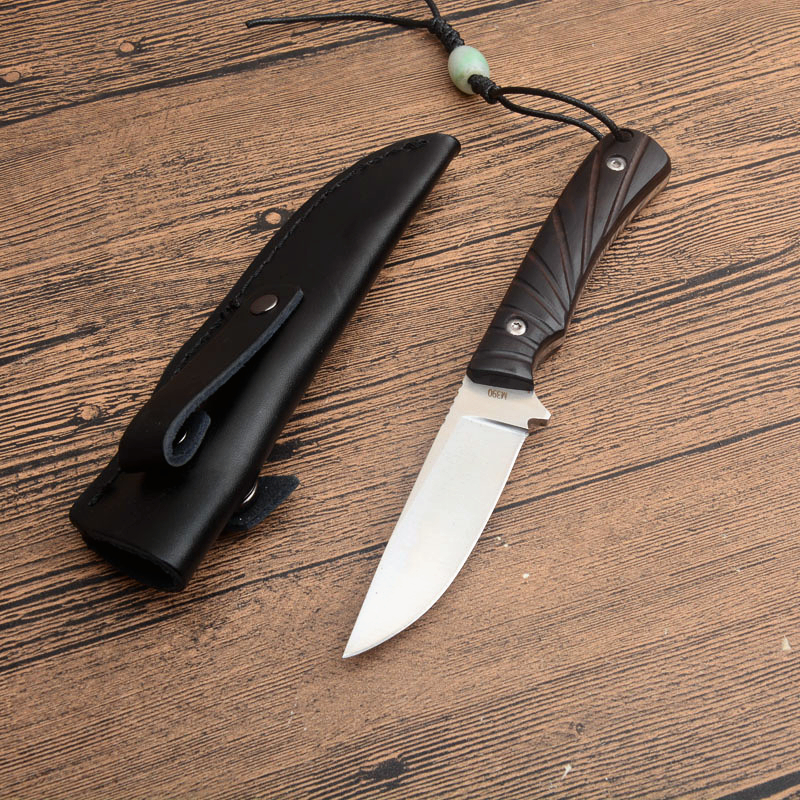 Specialerbjudande G2379 Survival Straight Knife 7Cr13Mov Drop Point Satin Finish Blad Full Tang Ebony Handle Outdoor Camping Hunting Fixed Blade Knives