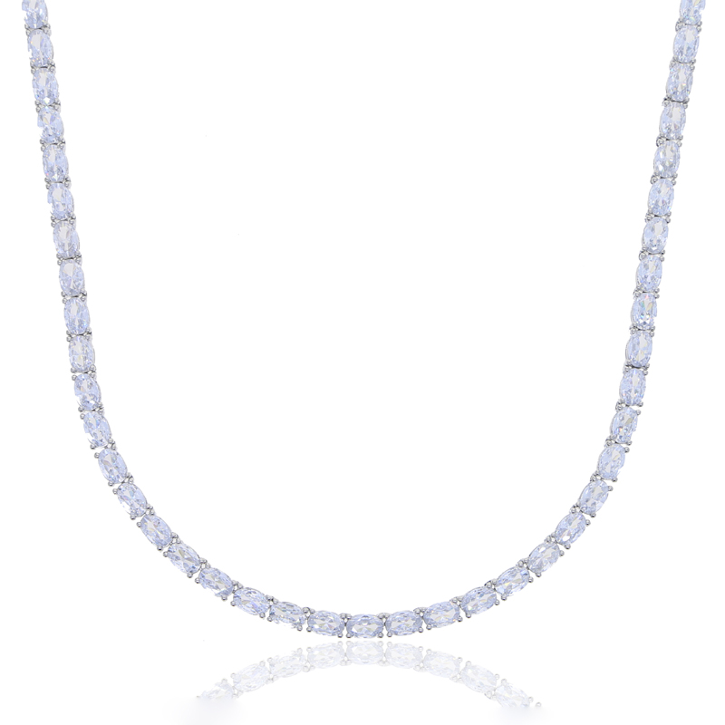 Oval Sparkling CZ Tennis Chain Necklace for Men Iced Out Bling Rectangle CZ Hip Hop Classic Jewelry