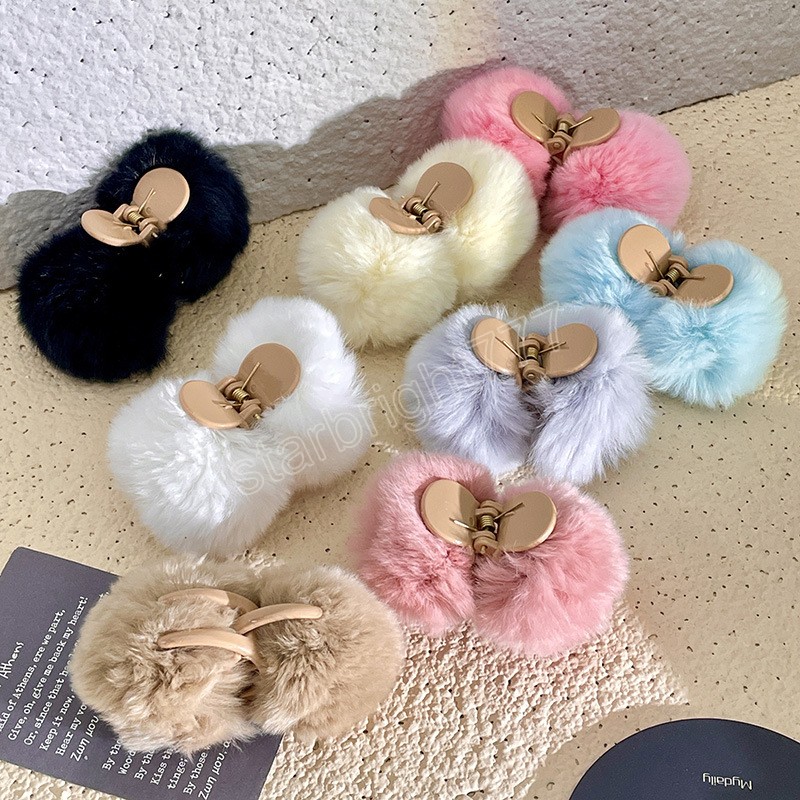 Morbido peluche Palla di pelo Artiglio capelli Furry Pelliccia sintetica Piccola clip di capelli Granchio Barrettes fuzzy Coda di cavallo alta Tornante Accessori capelli ragazze