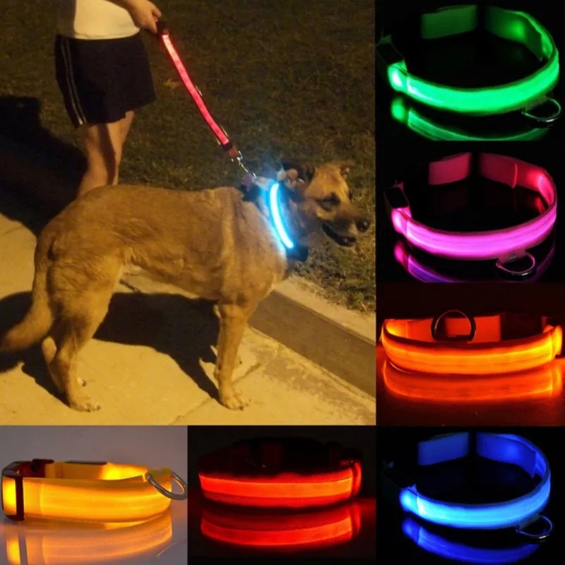 Nylon LED-halsband voor huisdieren Nachtveiligheid Knipperend Glow In The Dark Hondenriem Honden Lichtgevende fluorescerende halsbanden Dierbenodigdheden