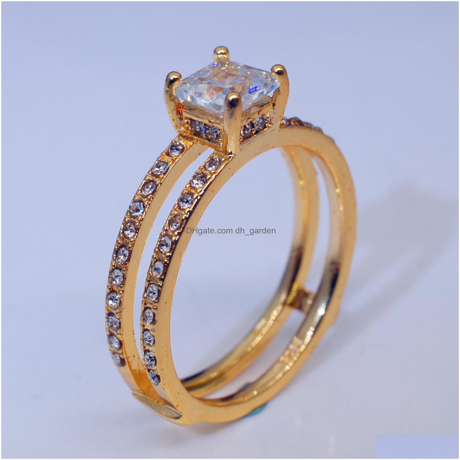 Anillos 14k oro doble diamante corona anillo princesa compromiso para mujer damas joyería de moda entrega entrega dhgarden otbi3