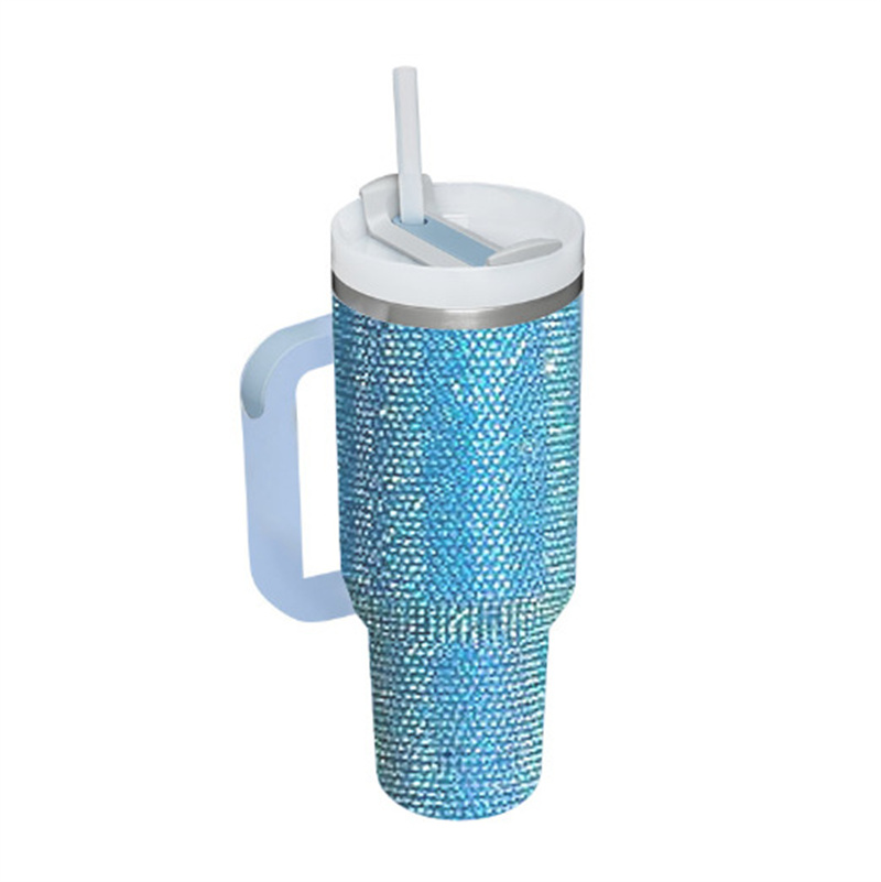 Tumbler de strass de 40 onças com manípulo Shimmer Todbler Aço inoxidável de grande capacidade Caneca de caneca isolada de caneca de viagem de viagem para DIY para DIY