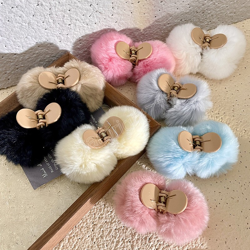 Morbido peluche Palla di pelo Artiglio capelli Furry Pelliccia sintetica Piccola clip di capelli Granchio Barrettes fuzzy Coda di cavallo alta Tornante Accessori capelli ragazze