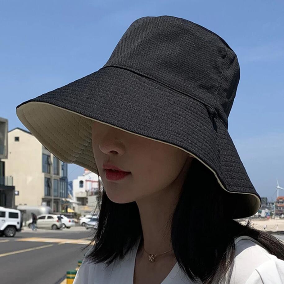 Double-sided Foldable Bucket Hat Fisherman Sun Hat for Women Girls Outdoor Beach Visor Hats Anti-UV Wide Brim Sunscreen Cap Caps