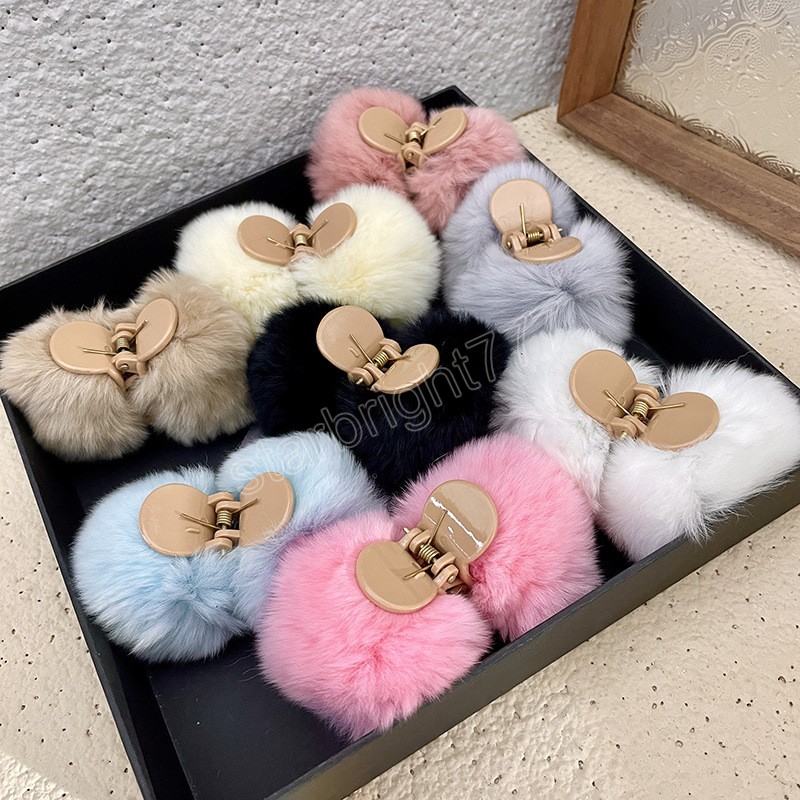 Morbido peluche Palla di pelo Artiglio capelli Furry Pelliccia sintetica Piccola clip di capelli Granchio Barrettes fuzzy Coda di cavallo alta Tornante Accessori capelli ragazze