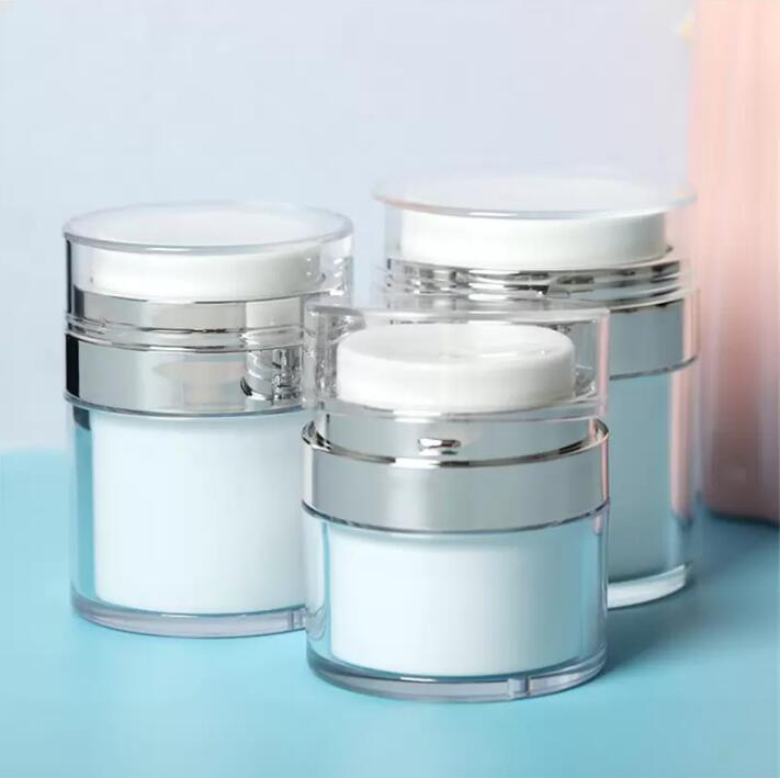 15 30 50g Packaging Bottles Pearl White Acrylic Airless Jar Round Cosmetic Cream Jar Pump Cosmetic Air Pump Makeup Container For Packaging Travel