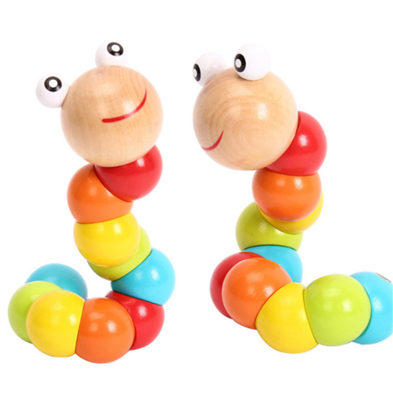 Kids Puzzle Educational Wooden Toys Flexible Fingers Twisting Colorful Worm Toys Game for Children