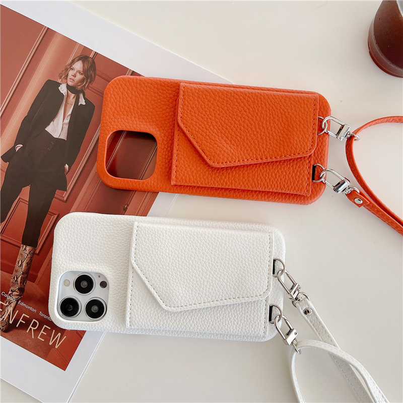 Luxuriöse Crossbody Litchi Grain Folio Vogue Handyhülle für iPhone 15 Plus 14 13 Mini 12 11 Pro Max XR XS mehrere Kartenfächer Leder Portemonnaie Clutch Rückseite mit Spiegel