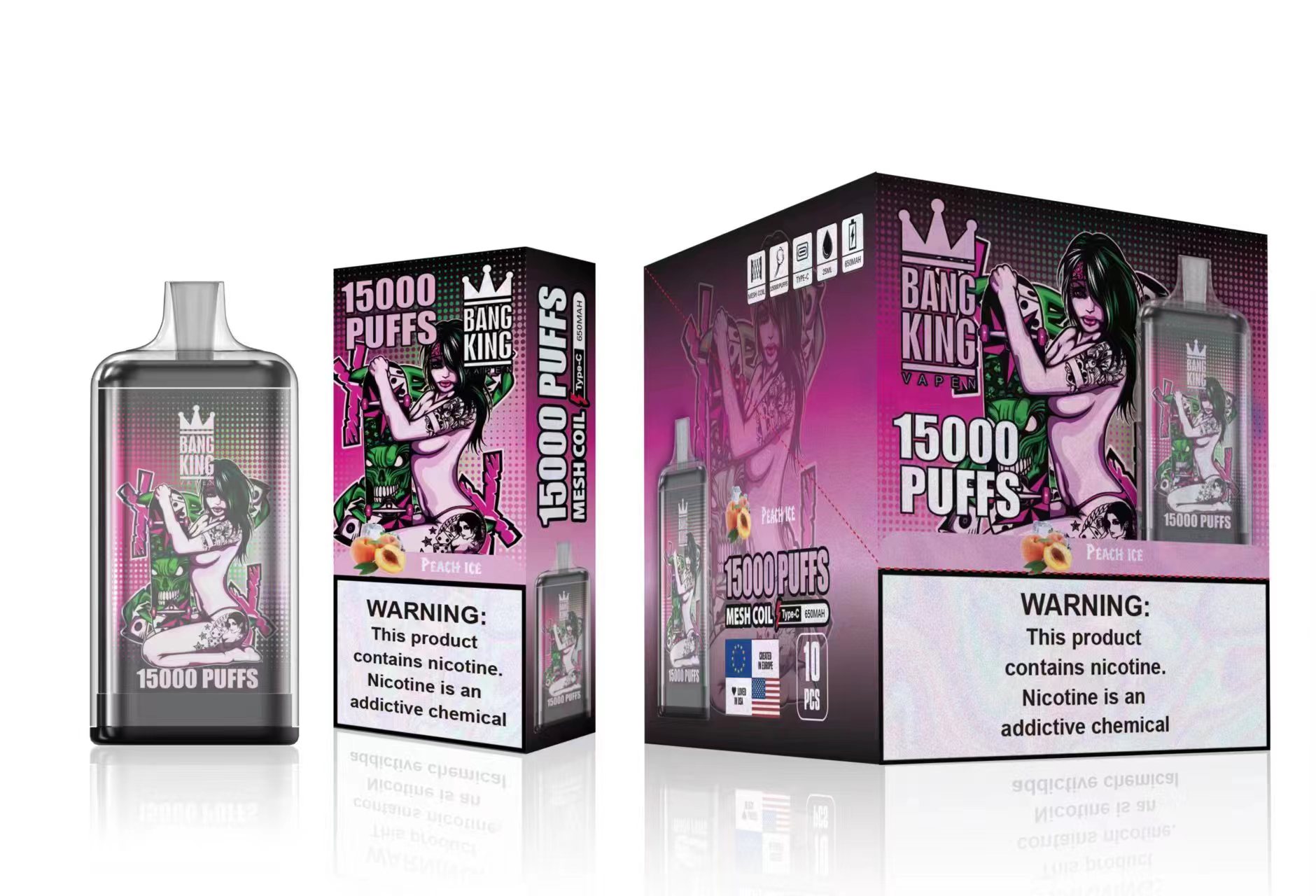 Genuíno Bang King 15000 baforadas 10 cores descartáveis ​​vape e-cigarros vapes dispositivo eletrônico pré-cheio vape vs puff 15K puffs